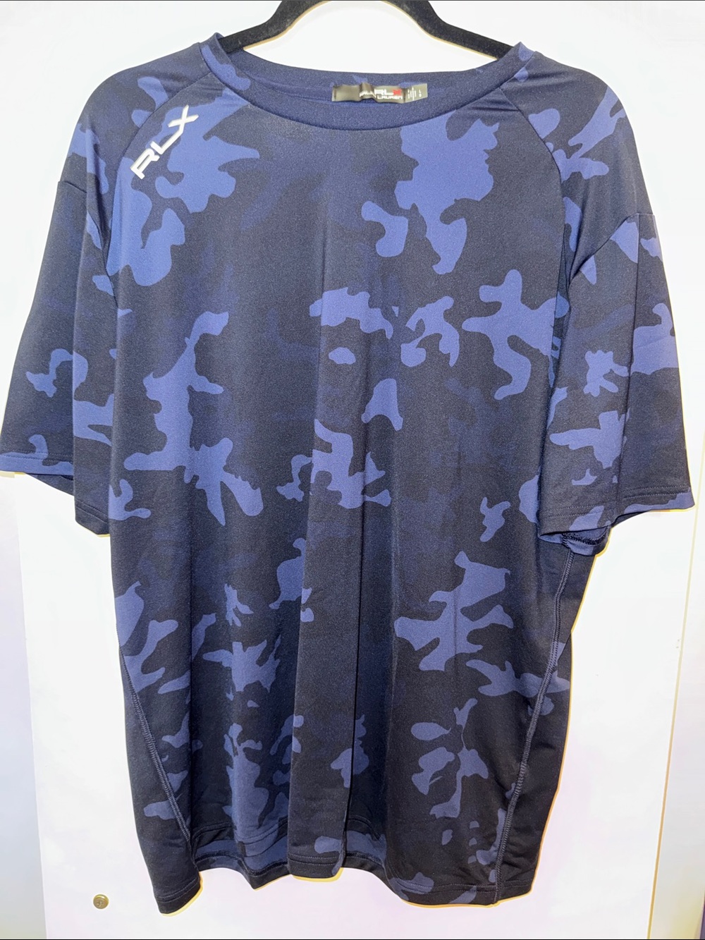 Ralph Lauren RLX Men’s Blue and Navy Camo Short Sleeve Tee